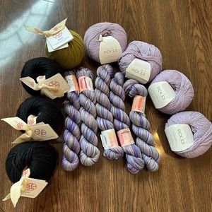 Yarn Lot: 13 Skeins of silk, cotton/wool blend and organic cotton yarn